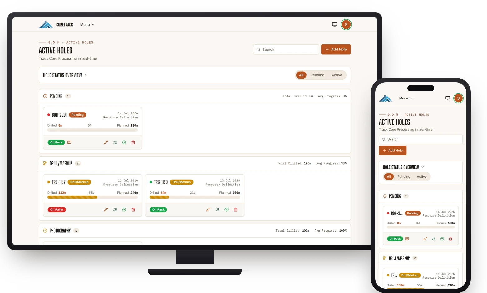 CoreTrack dashboard on desktop and mobile